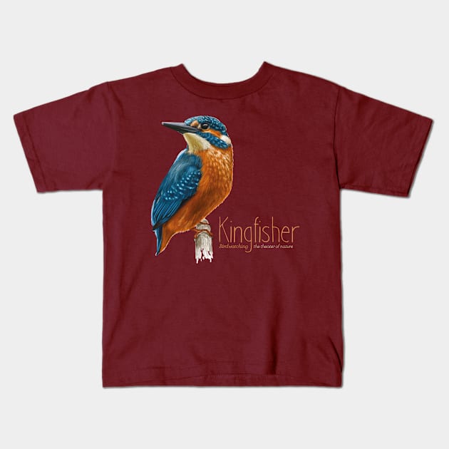 Kingfisher bird - Wildlife observation - birs illustration Kids T-Shirt by OutfittersAve